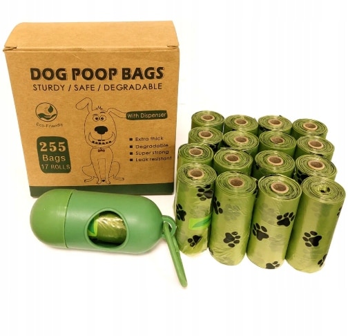 WORECZKI WORKI BIODEGRADOWALNE NA PSIE ODCHODY 255 szt + ZIELONE ETUI