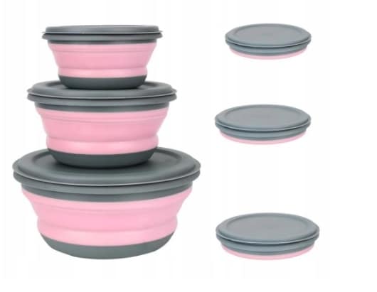 MISKI KUCHENNE 3 SZT SKŁADANE SILIKONOWE + POKRYWKI POJEMNIKI TURYSTYCZNE - obrazek 2