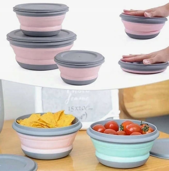 MISKI KUCHENNE 3 SZT SKŁADANE SILIKONOWE + POKRYWKI POJEMNIKI TURYSTYCZNE - obrazek 10