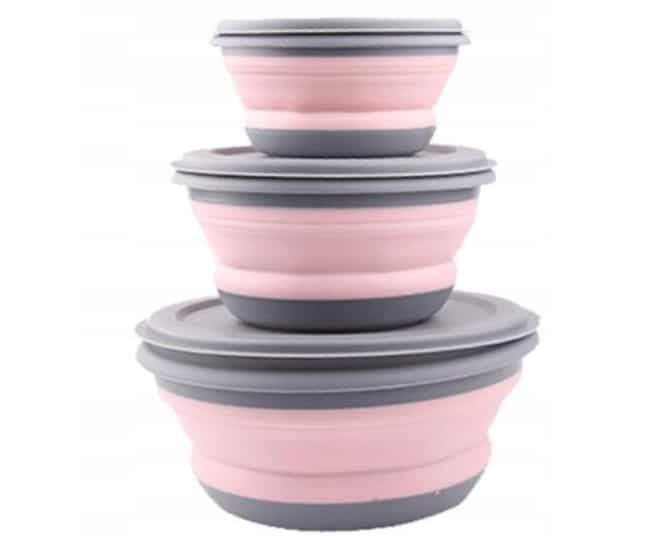 MISKI KUCHENNE 3 SZT SKŁADANE SILIKONOWE + POKRYWKI POJEMNIKI TURYSTYCZNE