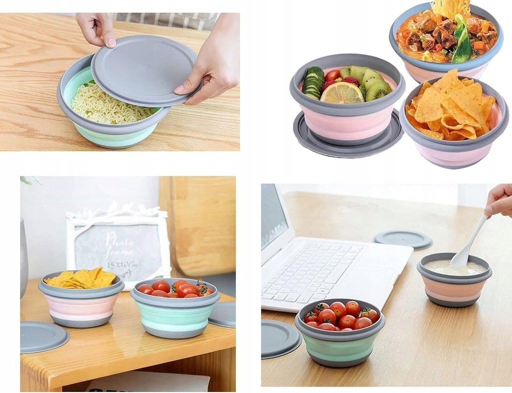 MISKI KUCHENNE 3 SZT SKŁADANE SILIKONOWE + POKRYWKI POJEMNIKI TURYSTYCZNE - obrazek 7