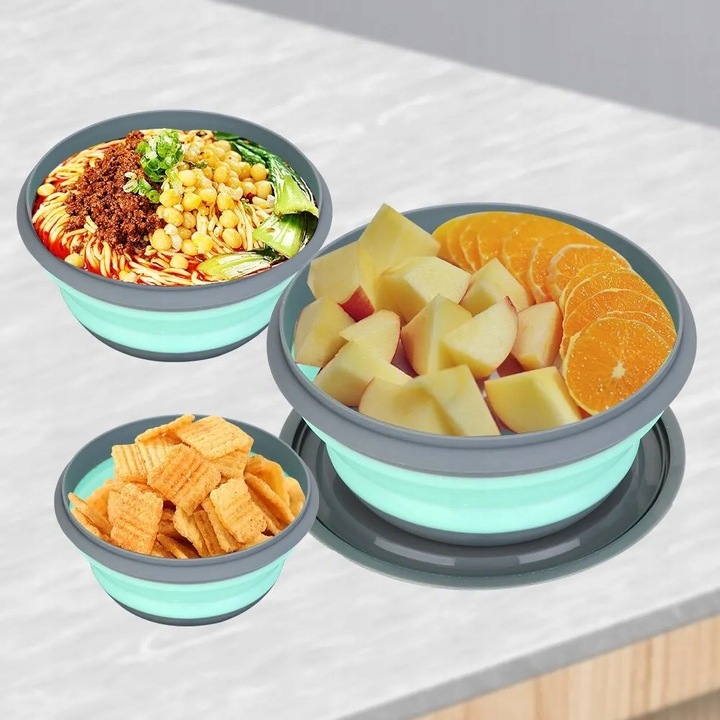 MISKI KUCHENNE 3 SZT SKŁADANE SILIKONOWE + POKRYWKI POJEMNIKI TURYSTYCZNE - obrazek 8