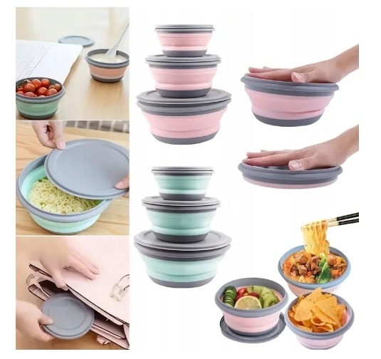 MISKI KUCHENNE 3 SZT SKŁADANE SILIKONOWE + POKRYWKI POJEMNIKI TURYSTYCZNE - obrazek 6