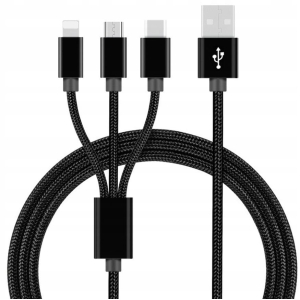 KABEL USB 3W1 SZYBKIE ŁADOWANIE USB-C LIGHTNING MICRO USB 120cm