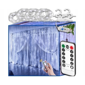 KURTYNA ŚWIETLNA kurtyna LED 3x3 m 300 LED USB pilot+ haczyki BIAŁY ZIMNY