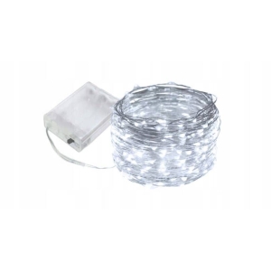 LAMPKI LED OŚWIETLENIE DRUCIKI NA BATERIĘ 100 LED 10 M BIAŁY ZIMNY