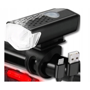 LAMPKA ROWEROWA NA KIEROWNICĘ LED MOCNA AKUMULATOROWA USB + TYŁ TYLNA