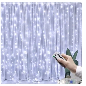 KURTYNA ŚWIETLNA kurtyna LED 2x2 m 200 LED USB pilot+ haczyki BIAŁY ZIMNY