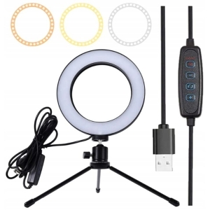 LAMPA PIERŚCIENIOWA SELFIE LED BIAŁE TRIPOD 16cm MAKIJAŻ