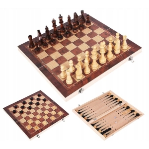 GRA W SZACHY WARCABY TRYKTRAK DUŻE DREWNIANE 3w1 XXL 34X34CM