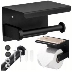 UCHWYT WIESZAK NA PAPIER TOALETOWY Z PÓŁKĄ CZARNA LOFT WC METALOWA