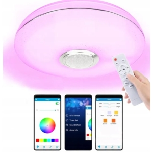 LAMPA PLAFON LED RGB 60W GŁOŚNIK BLUETOOTH PILOT ALIKACJA PAMIĘĆ BARW