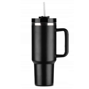 KUBEK TERMICZNY ZE SŁOMKĄ UCHWYTEM TERMOS NA KAWĘ HERBATĘ CZARNY 1000ML