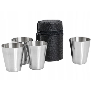 KIELISZKI TURYSTYCZNE STALOWE METALOWE 70ml KOMPLET 4 Sztuki + ETUI CZARNE