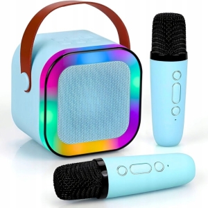 GŁOŚNIK BLUETOOTH PRZENOŚNY KARAOKE RGB 2 MIKROFONY MINI JACK USB SD
